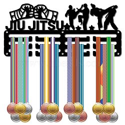 Sports Theme Iron Medal Hanger Holder Display Wall Rack, 3-Line, with Screws, Jiu Jitsu, Word, 130x290mm(ODIS-WH0055-046)