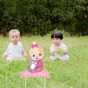 Plastic Yard Signs Display Decorations, for Outdoor Garden Decoration, Baby with Word It's A Girl, Pink, 360x320x4mm