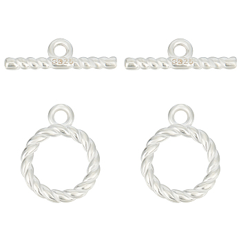 2Pcs 925 Sterling Silver Toggle Clasps, Twist Ring, with 925 Stamp, for Jewelry Making Accessories, Silver, Ring: 12x9.5x1.5mm, Hole: 1.6mm, Bar: 4x13.5x1.3mm, Hole: 1.4mm
