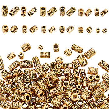 120Pcs 12 Styles Tibetan Style Alloy Beads, Column/Barrel/Tube, Mixed Color, 4~12x4~12x4~7mm, Hole: 1.5~4mm, 10pcs/style