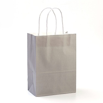 Pure Color Kraft Paper Bags, Gift Bags, Shopping Bags, with Paper Twine Handles, Rectangle, Gray, 21x15x8cm