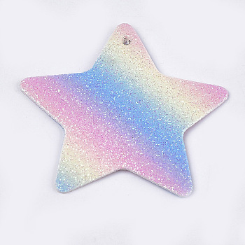 PU Leather Big Pendants, with Sequins, Star, Colorful, 53x54x1mm, Hole: 1.2mm