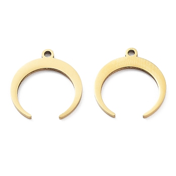 Ion Plating(IP) 316L Surgical Stainless Steel Pendants, Double Horn/Crescent Moon Charm, Real 18K Gold Plated, 16x15x1mm, Hole: 1.2mm