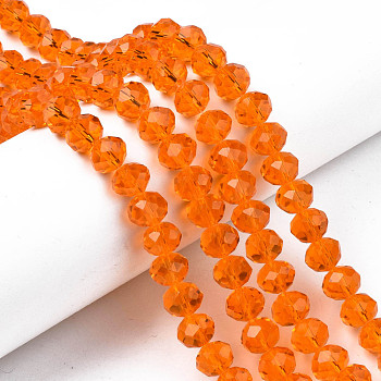 Glass Beads Strands, Faceted, Rondelle, Dark Orange, 10x8mm, Hole: 1mm, about 63~65pcs/strand, 49~50cm