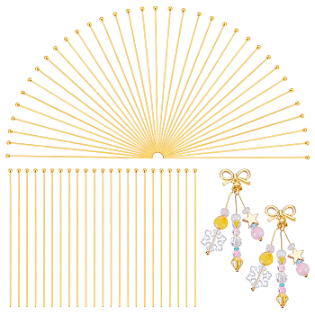 200Pcs 304 Stainless Steel Ball Head Pins, Real 24K Gold Plated, 50x0.6mm, 22 Gauge, Head: 1.8mm