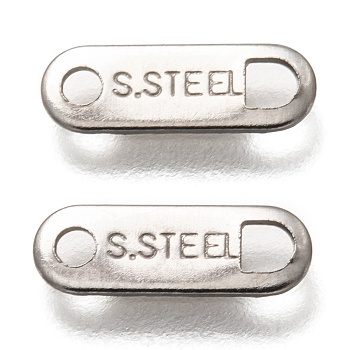 304 Stainless Steel Slice Chain Tabs, Oval with Word S.STEEL, Stainless Steel Color, 11x4x0.5mm, Hole: 1.5~2mm