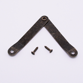 Iron Hinge, with Screw, Jewelry Box Accessories, Antique Bronze, 64.5x10x5.5mm, Hole: 3.8mm, Screw: 10.5x4.5mm, Unfold: 119x10x4.5mm