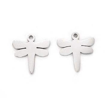 304 Stainless Steel Charms, Laser Cut, Dragonfly, Stainless Steel Color, 12x11x1mm, Hole: 1.2mm