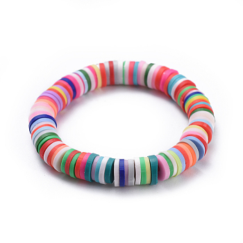 Stretch Bracelets For Daughter, with Handmade Polymer Clay Heishi Beads, Mother's Day Jewelry, Colorful, 1-3/8 inch(3.6cm)