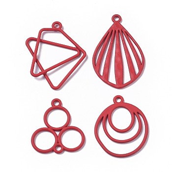 Spray Painted Alloy Pendants and Links, Fan & Oval & Three Rings, Red, 21~33x21~25x1~2.5mm, Hole: 2mm, 24pcs/set