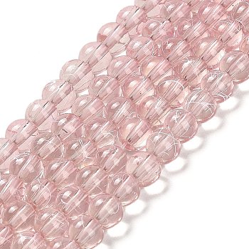 Drawbench Transparent Glass Beads Strands, Spray Painted, Round, Pink, 6mm, Hole: 1.3~1.6mm, 31.4 inch