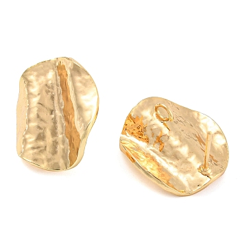 Brass Hammered Texture Stud Earring Finding, Twist Flat Round, with Vertical Loops, Real 18K Gold Plated, 19x17.5mm, Hole: 2.5mm, Pin: 0.7mm