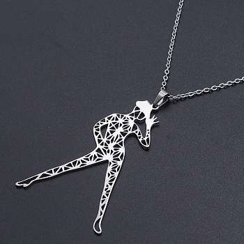 201 Stainless Steel Pendant Necklaces, with Cable Chains and Lobster Claw Clasps, Dancer, Stainless Steel Color, 17.71 inch(45cm), 1.5mm