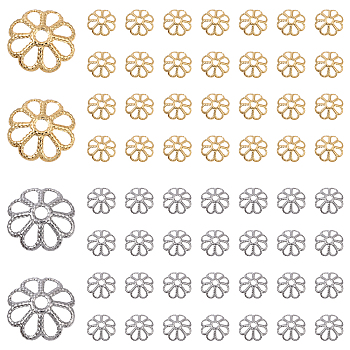 100Pcs 2 Colors 316 Stainless Steel Bead Caps, Multi-Petal, Flower, Mixed Color, 8.5x2.5mm, Hole: 1.5mm, 50pcs/color
