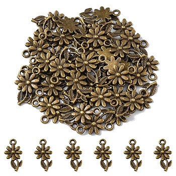 Tibetan Style Alloy Pendants, Flower, Cadmium Free & Lead Free, Antique Bronze, 19x10x2mm, Hole: 2mm