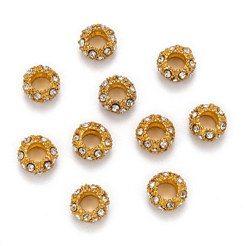 Alloy Rhinestone European Beads, Large Hole Beads, Golden Metal Color, Crystal, 11x6mm, Hole: 5mm