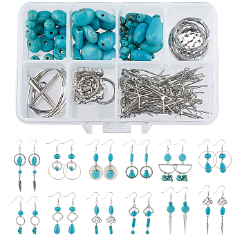 SUNNYCLUE DIY Dangle Earring Making Kits, Including Synthetic Turquoise & Howlite Beads, Brass & Iron & Alloy Linking Rings, Alloy Pendants, Brass Earring Hook & Jump Rings & Pins, Platinum, 205pcs/box