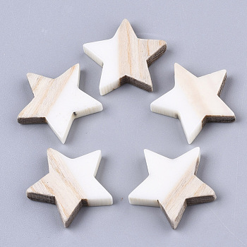Resin & Wood Cabochons, Star, White, 17.5x18x3.5mm