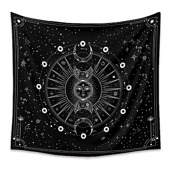 Polyester Tapestry Wall Hanging, Sun and Moon Psychedelic Wall Tapestry with Art Chakra Home Decorations for Bedroom Dorm Decor, Rectangle, Black, 730x950mm