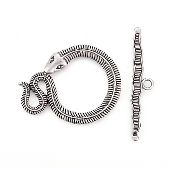 Tibetan Style Alloy Toggle Clasps, Lead Free & Nickel Free & Cadmium Free, Snake, Thailand Sterling Silver Plated, Snake: 46x36x3mm, Hole: 4mm, Bar: 51x10x3mm, Hole: 3mm