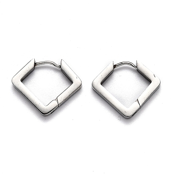 304 Stainless Steel Rhombus Huggie Hoop Earrings, Stainless Steel Color, 17x20x3mm, Pin: 1mm