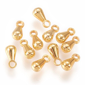 Brass Charms, Chain Extender Drop, Teardrop, Long-Lasting Plated, Golden, 6x3mm, Hole: 1.2mm