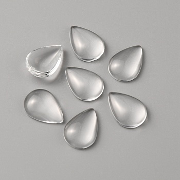 Transparent Glass Cabochons, Teardrop, Clear, 14x10x3.5mm