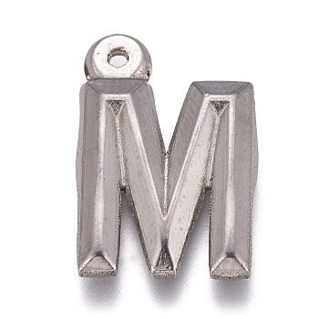 304 Stainless Steel Pendants, Alphabet, Letter.M, 16x11x2mm, Hole: 1mm