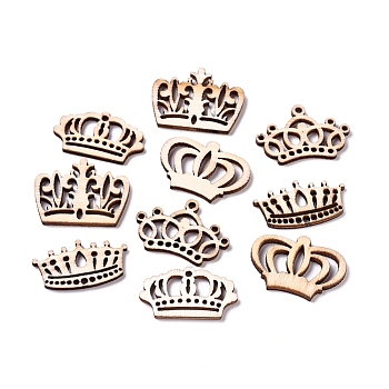Laser Cut Wood Shapes, Unfinished Wooden Embellishments, Poplar Wood Cabochons, Crown, Blanched Almond, 17.5~25.5x31.5~32.5x2.5mm, about 100pcs/bag