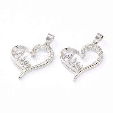 Real Platinum Plated Clear Heart Brass+Cubic Zirconia Pendants
