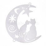 201 Stainless Steel Connector Charms, Moon & Cat Links, Stainless Steel Color, 100x90x0.3mm, Hole: 4mm(STAS-N103-214P)