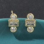 Rectangle with Flat Round Brass Micro Pave Clear Cubic Zirconia Stud Earrings, Rack Plating, Long-Lasting Plated, Cadmium Free & Lead Free, Real 18K Gold Plated, 11.5x6mm(X-EJEW-G452-12G)