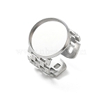 304 Stainless Steel Cuff Ring Components, Round Bezel Pad Ring Setting, Stainless Steel Color, 18mm, Tray Size: 16mm(SA-CBA37BC-17E-P)