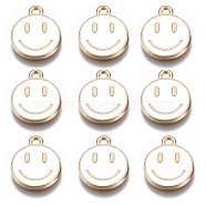 Alloy Enamel Charms, Flat Round with Smiling Face, White, 14.5x12x1.5mm, Hole: 1.5mm(ENAM-YW0001-97-G)