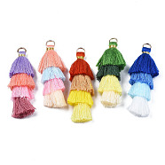 Polycotton(Polyester Cotton) Layered Tassel Big Pendant Decorations, with Iron Findings, Golden, Mixed Color, 48~55x12~15mm, Hole: 2.5x4.5mm(FIND-T052-16-M)