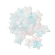 Transparent Acrylic Beads Caps, 5-Petal Flower, Aqua, 24x25.5x5.5mm, Hole: 1.5mm, 550pcs/500g(OACR-B022-02D)