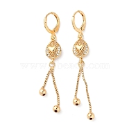 Rhinestone Heart Leverback Earrings, Brass Chains Tassel Earrings for Women, Light Gold, 58~62x9mm(EJEW-K256-34KCG)