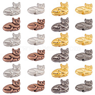 Elite 80Pcs 4 Colors Tibetan Style Alloy Kitten Beads, 3D Cat, Mixed Color, 11x14x4.5mm, Hole: 1mm, 20pcs/color(TIBEB-PH0005-15)