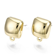 Alloy Stud Earring Findings, with Loop and Steel Pin, Square with Plastic Protective Sleeve, Light Gold, 13x10.5mm, Hole: 1.2mm, Pin: 0.7mm(PALLOY-T064-65LG-RS)