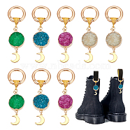 Moon 201 Stainless Steel Marten Boots Pendant Decoration, with Alloy Rings and Natural Druzy Agate, for Shoes Boot Purse Packbag Accessories, Mixed Color, 84mm, 4 colors, 2pcs/color, 8pcs/set(PALLOY-PH01609)