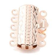304 Stainless Steel Box Clasps, Multi-Strand Clasps, 5-Strands, 10-Holes, Rectangle with Flower, Rose Gold, 19.5x14x3mm, Hole: 1.4mm(STAS-H151-17RG)
