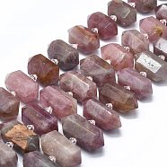 Natural Rose Quartz Beads Strands, Faceted, Double Terminated Pointed/Bullet, 20~31x12~14x10~13mm, Hole: 1.8mm, about 23~24pcs/strand, 15.55 inch(39.5cm)(G-F715-041)