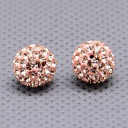 Czech Glass Rhinestone Beads, Pave Disco Ball Beads, Polymer Clay Inside, Half Drilled Round Beads, 362_Light Peach, PP13(1.9~2mm), 12mm, Hole: 1mm(RB-E482-12mm-362)