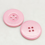 Resin Buttons, Dyed, Flat Round, Pink, 11x2mm(RESI-D033-11mm-05)