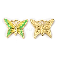 Real 18K Gold Plated 304 Stainless Steel Rhinestone Pendants, with Enamel, Butterfly Charms, Lime, 20x24.5x2mm, Hole: 3x2mm(STAS-A084-24G-03)