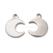 304 Stainless Steel Enamel Pendants, Moon Charm, Stainless Steel Color, 12.5x10x1mm, Hole: 1.6mm(STAS-M308-18P-03)
