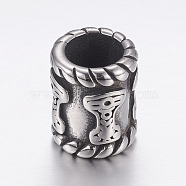 304 Stainless Steel Beads, Column, Antique Silver, 15x12mm, Hole: 8mm(STAS-P173-117AS)