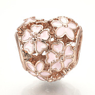Alloy Enamel European Beads, Large Hole Beads, Hollow Heart, Rose Gold, Misty Rose, 11x11.5x10mm, Hole: 5mm(MPDL-Q208-020A-RG)