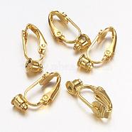 Brass Clip-on Earring Converters Findings, for Non-Pierced Ears, Gold Color, Nickel Free, about 6mm wide, 19mm long, 9mm thick, hole: 1mm(X-KK-Q115-G-NF)