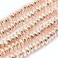 Electroplate Non-magnetic Synthetic Hematite Beads Strands, Grade AA, Long-Lasting Plated, Faceted, Rondelle, Rose Gold Plated, 4x2mm, Hole: 1mm, about 175pcs/strand, 15.7 inch(40cm)(G-L485-06B-LRG)